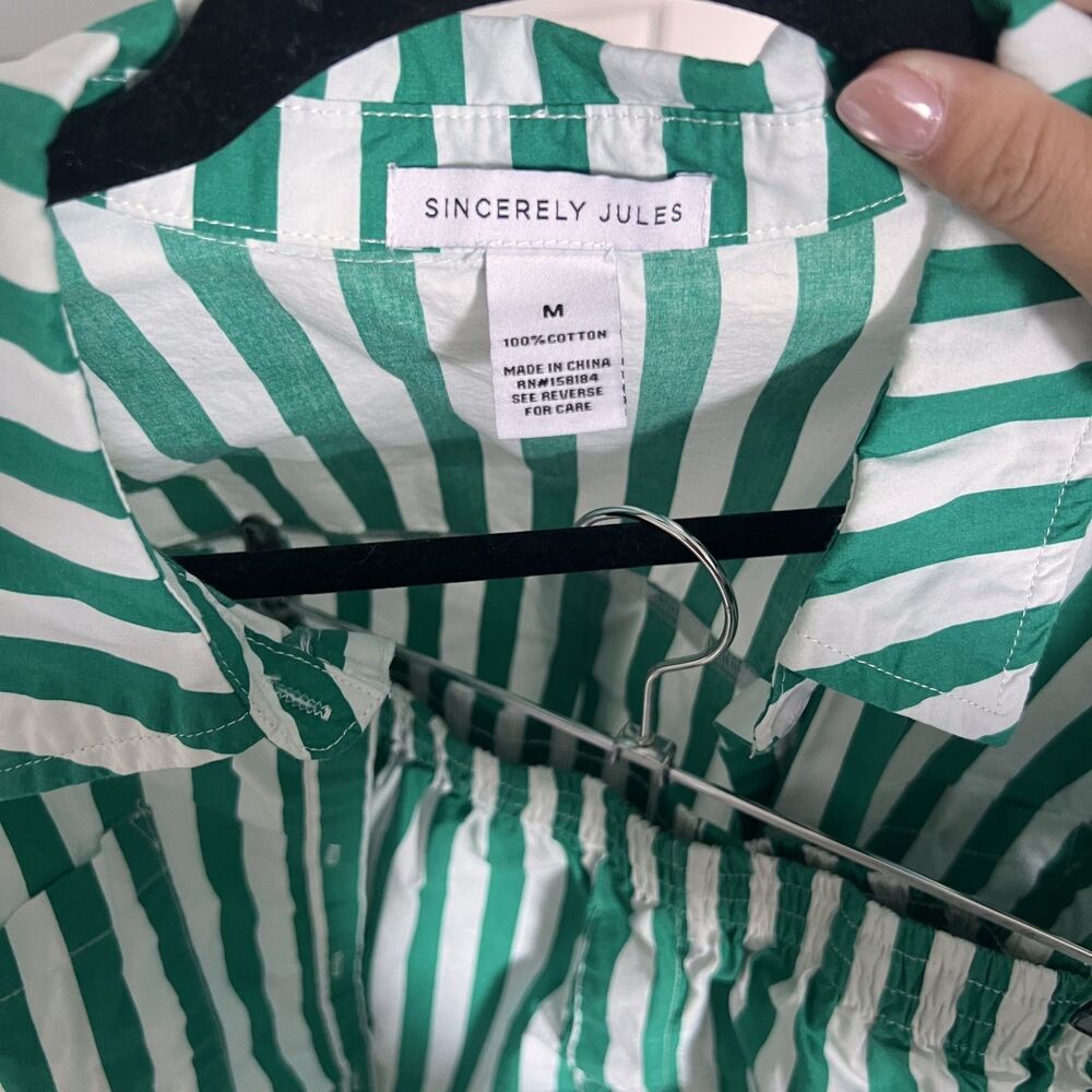 Sincerely Jules Green & White Striped Short Set - 100% Cotton 2-Piece Co-ord - Picture 2 of 3